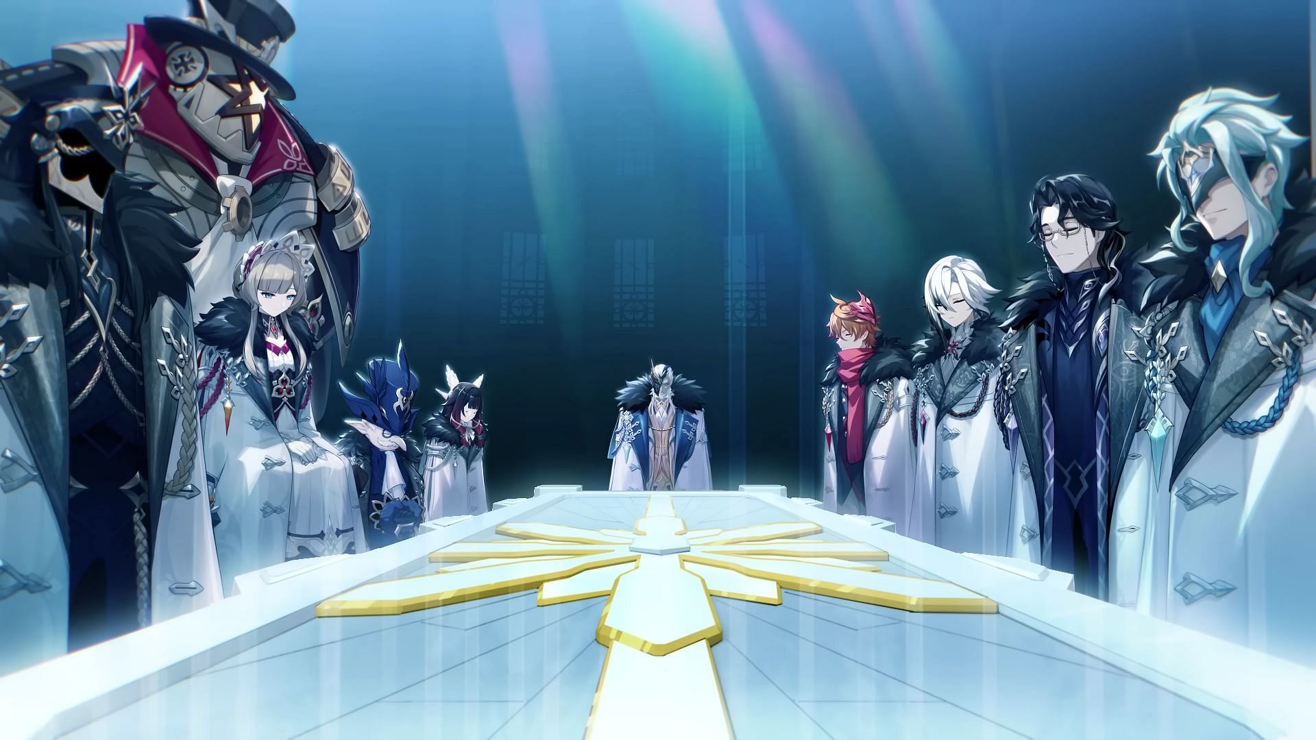 The Fatui Harbingers in Teyvat Chapter Interlude Teaser "A Winter Night's Lazzo" (Image via HoYoverse)